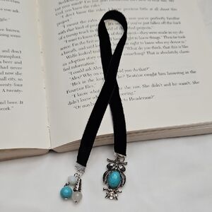 Handmade Black Velvet Ribbon Beaded Bookmark Beads Charms DIY Book Mark Owl